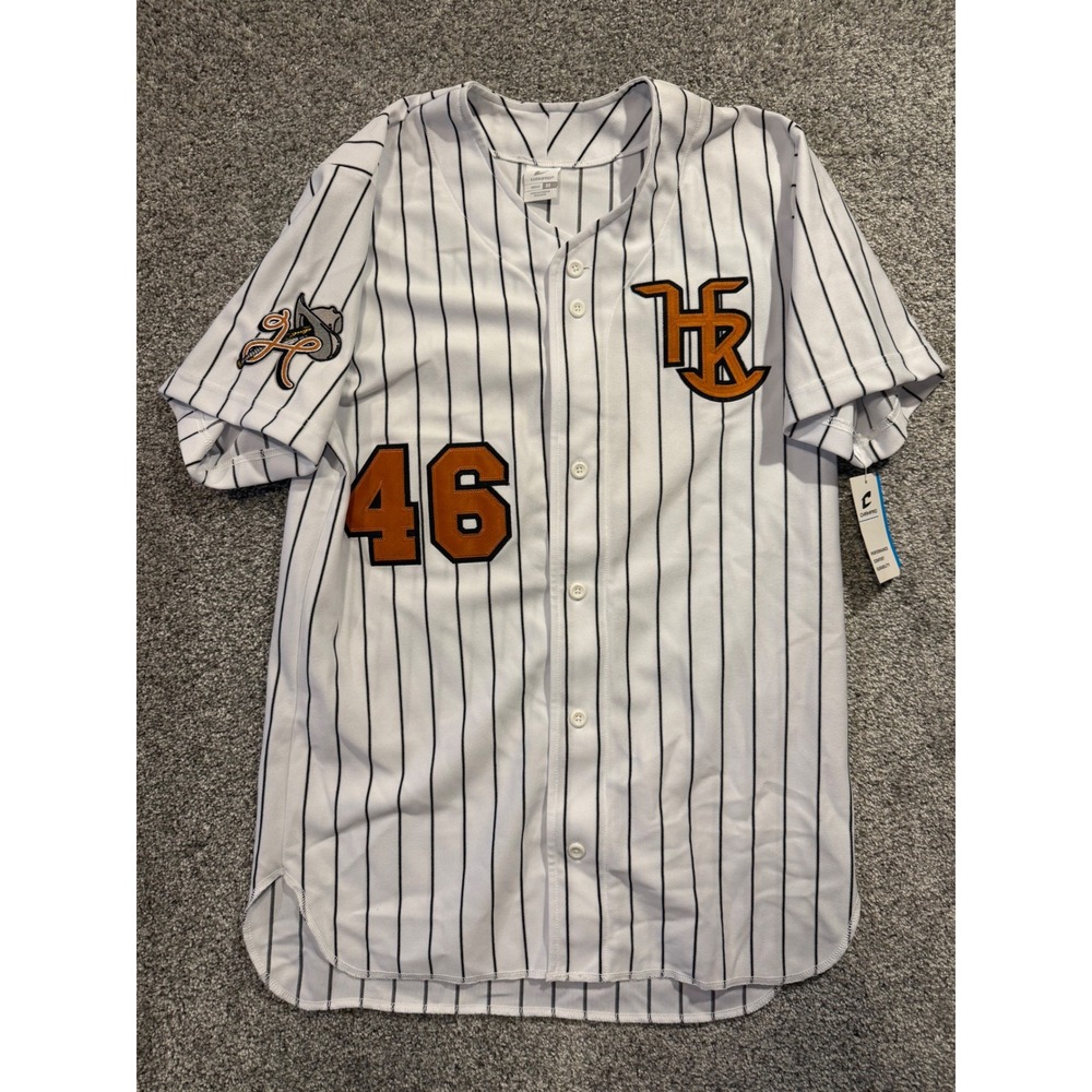 Champro Baseball Jersey Mens M White Pinstripe BS14 Number 46 Full Button Patch